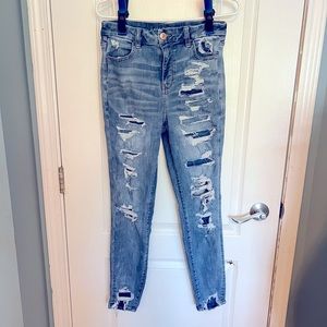 Distressed AE curvy hi rise jegging size 10